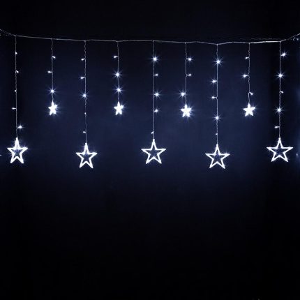 Гирлянда Занавес со звездами 3 м. Белый 220В, 138 LED, Провод Прозрачный ПВХ, Мерцающий, IP20