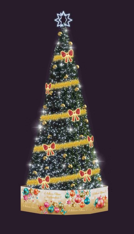 Новогодняя ель СК‑287, высотой 18 м, IP65, с тёплой подсветкой и декором