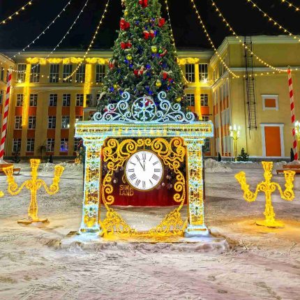 Фотозона «Камин с канделябрами», 4×2×1 м, IP65, золотое свечение