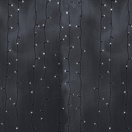 Гирлянда Занавес 2×9 м Белая с эффектом водопада 230В, 2200 LED, Провод Черный ПВХ, IP65