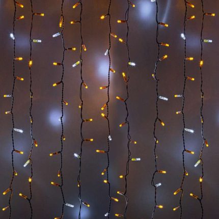 Гирлянда Занавес 2×1,5 м, Жёлтый с Мерцанием, 360 LED, Провод Белый ПВХ, IP65