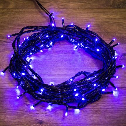 Гирлянда Нить 10 м Синяя с Динамикой, 100 LED, Чёрный ПВХ, IP65, NN