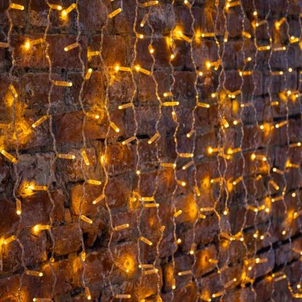 Гирлянда занавес 2×1,5 м Жёлтый Статика, 300 LED, IP65, прозрачный ПВХ