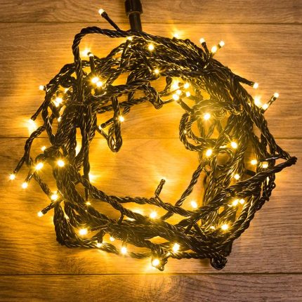 Гирлянда Нить 10 м Золотая с динамикой, 100 LED, Чёрный ПВХ, IP65, 230 В