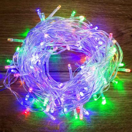 Гирлянда Нить 10 м Мультиколор с Динамикой, 100 LED, Прозрачный ПВХ, IP20, HOME