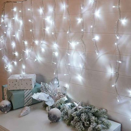 Гирлянда Бахрома 3 м Белая Динамический, 200 LED, Прозрачный ПВХ, IP20, NN