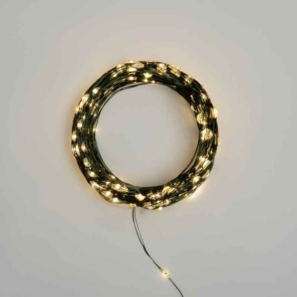 Гирлянда Роса 30 м Тепло-Белая с Динамикой, 300 LED, Металлический Зелёный Провод, IP20