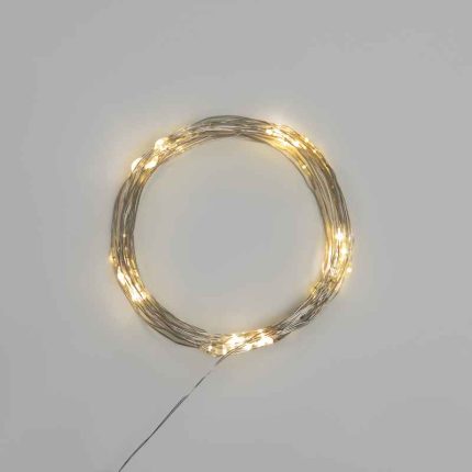 Гирлянда Роса 5 м Тепло-Белая Статика, 50 LED, Серебряный металл, IP20, NN