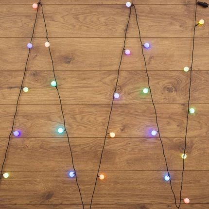 Гирлянда Мультишарики 5 м RGB с быстрой сменой цвета, 230 В, диаметр шарика 25 мм, 25 LED, Провод Тёмно-Зелёный ПВХ, IP20