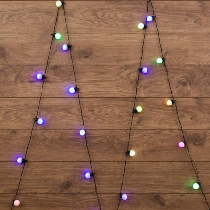 Гирлянда Мультишарики 5 м RGB с быстрой сменой цвета, 230 В, диаметр шарика 30 мм, 25 LED, Провод Тёмно-Зелёный ПВХ, IP20