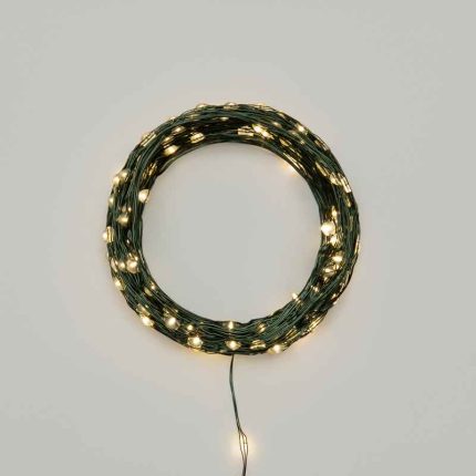 Гирлянда Роса 20 м Тепло-Белая с Динамикой, 200 LED, Тёмно-Зелёный Металл, IP20, NN