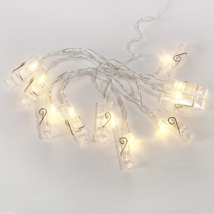 Гирлянда «Прищепки» 1.5 м, тёплый белый статика, 10 LED, провод прозрачный ПВХ, IP20