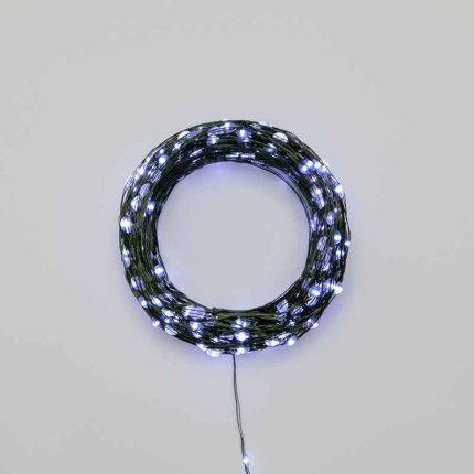Гирлянда Роса 50 м Белая с Динамикой, 500 LED, Тёмно-Зелёный Провод, IP20, NN