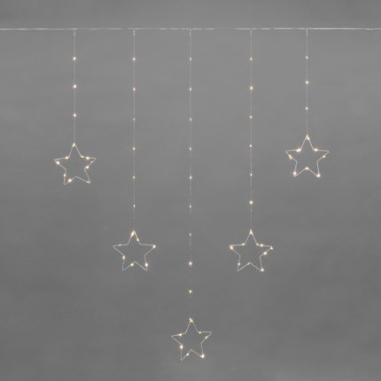 Гирлянда Занавес из росы со Звёздами 1.5х1.15 м Тепло-Белый с Динамикой, 230В, 156 LED, Провод Серебристый Металл, IP20