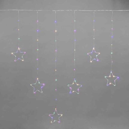 Гирлянда Занавес из росы со Звёздами 1.5х1.15 м Мультиколор с Динамикой, 230В, 156 LED, Провод Серебристый Металл, IP20