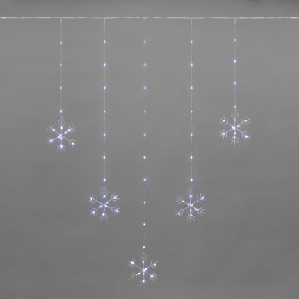 Гирлянда Занавес из росы со снежинками 1,5×1,15 м, Белый с Динамикой, 156 LED, IP20